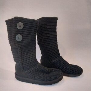 UGG Boots Womens 4 Black Cable Knit Sweater Lattice Cardy Tall 5649 Casual Comfy